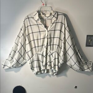 White and Black Long Sleeve Button Down Shirt